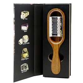 Cheese Grater, stainless steel and acacia. Made of acacia wood, a sustainable, richly grained wood prized for its density , hardness and uniquely patterned glow